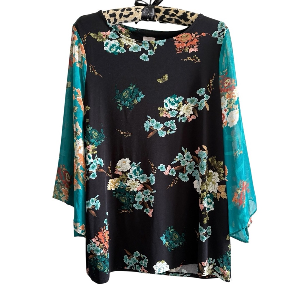 CHICO’S Floral Travel Poly Shirt 19” p2p